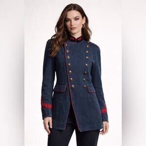Ralph Lauren RRL Women’s Baudelaire Military Jacket Blue Gold Button Coat 3 M